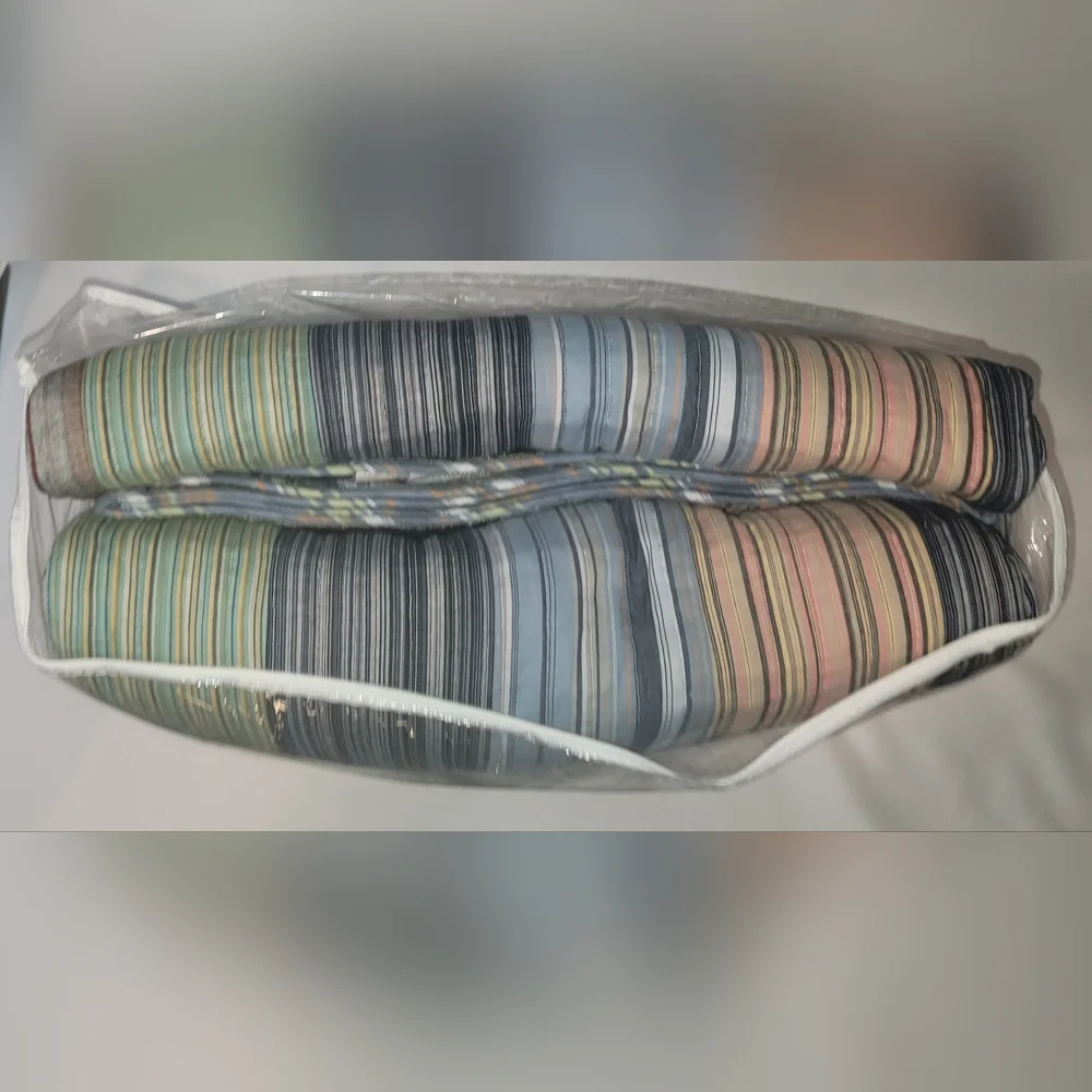 Chic king size bedspread in Multi-colr Stripes, Blue Tones.